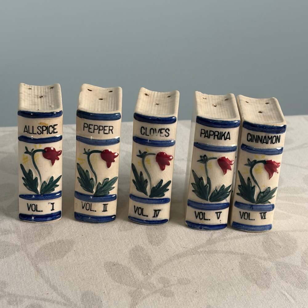 Ceramic Book Spice Shakers Cottagecore Country Kitchen Decor Vintage